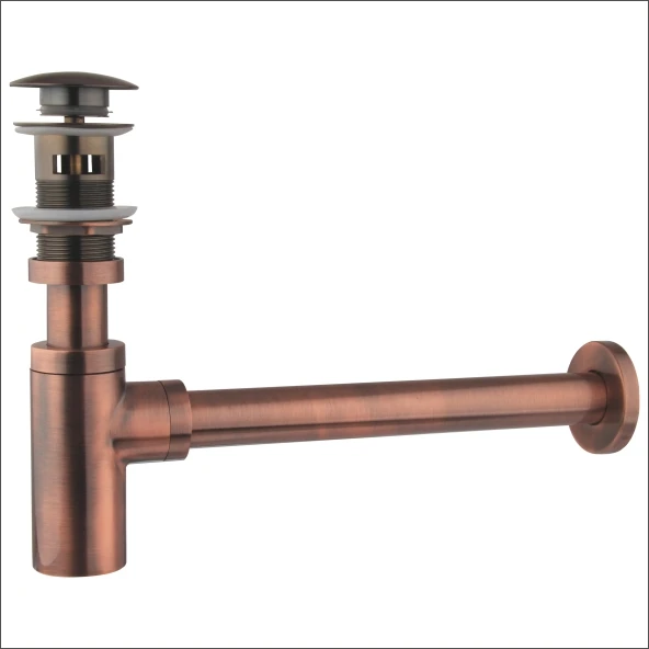 Red Copper P-Trap Old Style Solid Brass Wall Siphon Bottle Trap With Basin Pop Up Waste Plumbing Tube Factory Wholesale