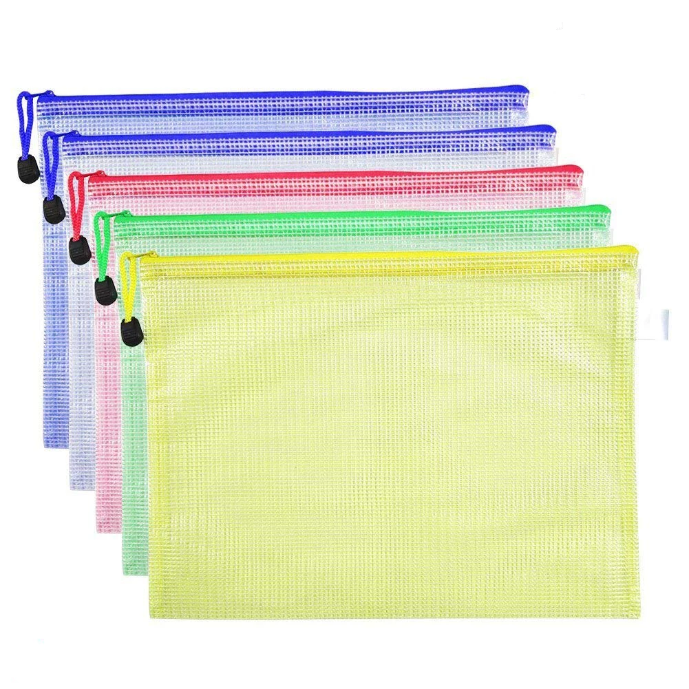 office stationery B4 size clear pvc mesh zip document file bag with nylon zipper