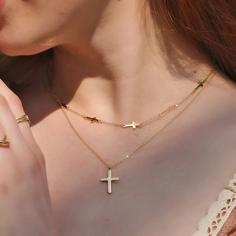 A1022 Minimalist Religious Jewellery 925 Sterling Silver Cross Pendant Necklace
