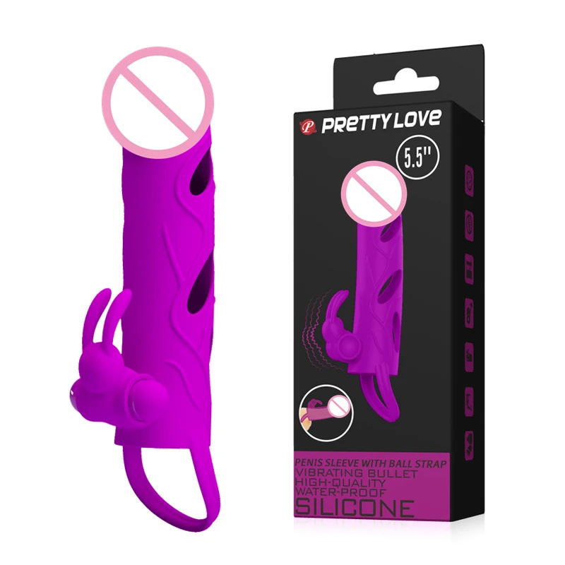 Vibrating Rabbit Sleeve Penis Extension with Bullet Soft Condom Vibrator