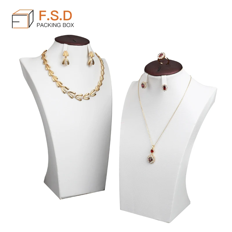 FSD Wholesale handmade custom luxury white leather  mannequin  jewelry display busts necklace stand