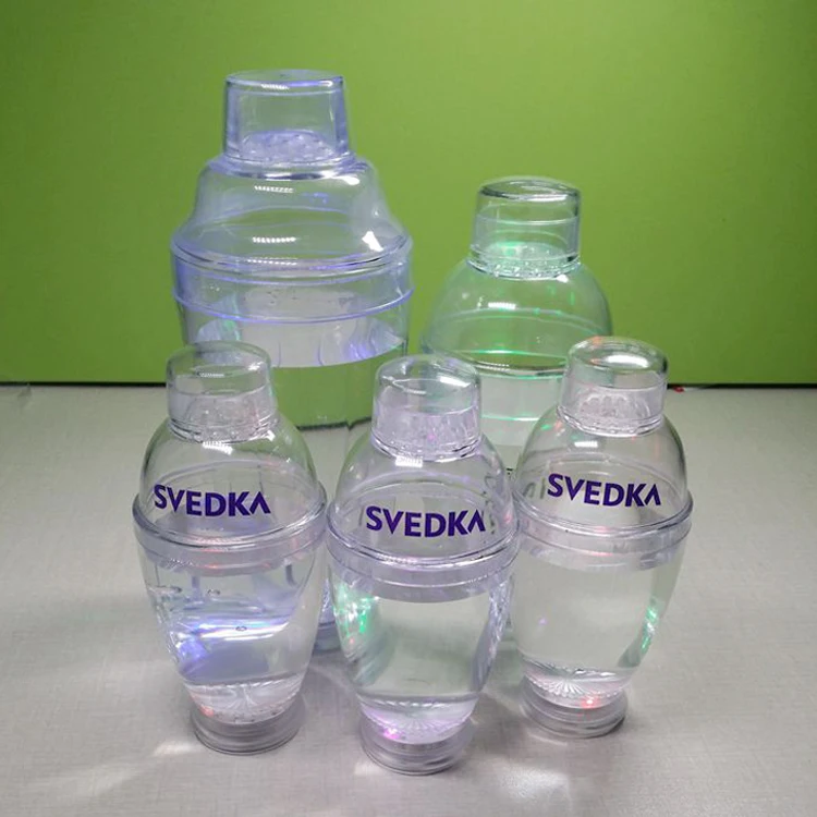 Custom logo colorful LED shaker bottle transparent plastic glass cocktail shaker