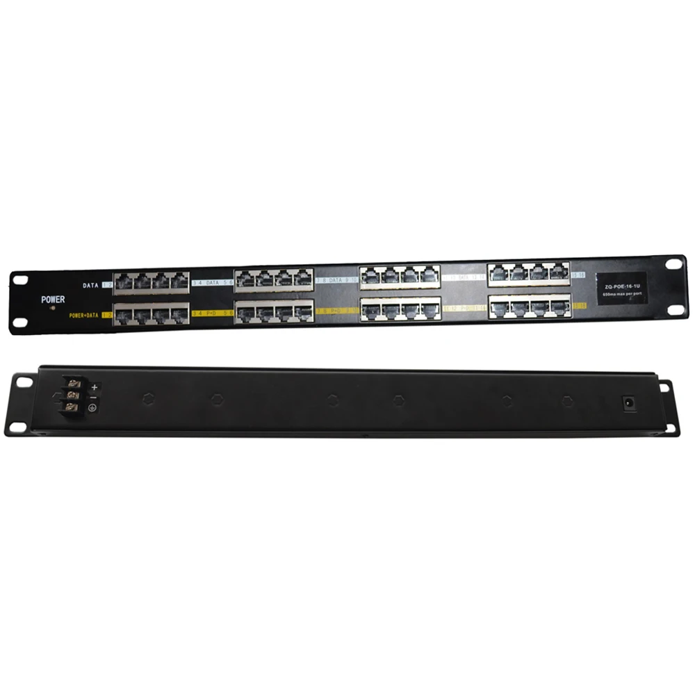 POE-16-1U Rack mount Passive 802.3af 802.3at 24v 48v 56v poe panel 16 port poe injector for Camera AP