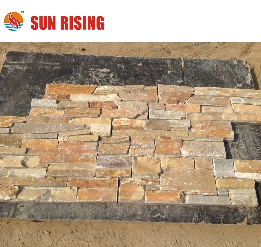 Cement Exterior Wall Stone Panel Golden Honey Slate Ledge Stone