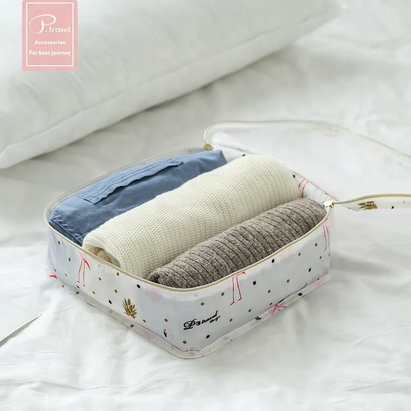 fashion zippper unisex Portable Waterproof Compression Polyester Travel Makeup Laundry 6 Pcs Packing Cubes