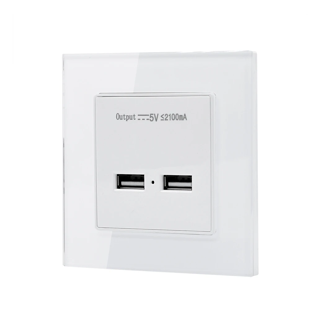 Smartdust Glass Panel 5V 2.1A Furniture Multi Wall Mount 2 USB Power Port Charge Socket