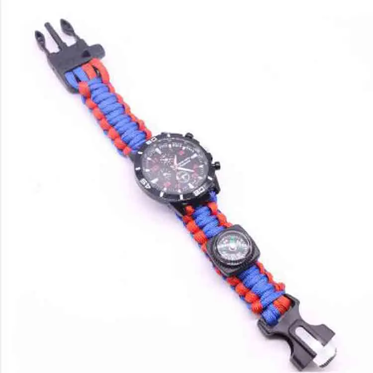 Multifunctional survival umbrella rope travel whistle watch waterproof compass thermometer parachute quartz watch