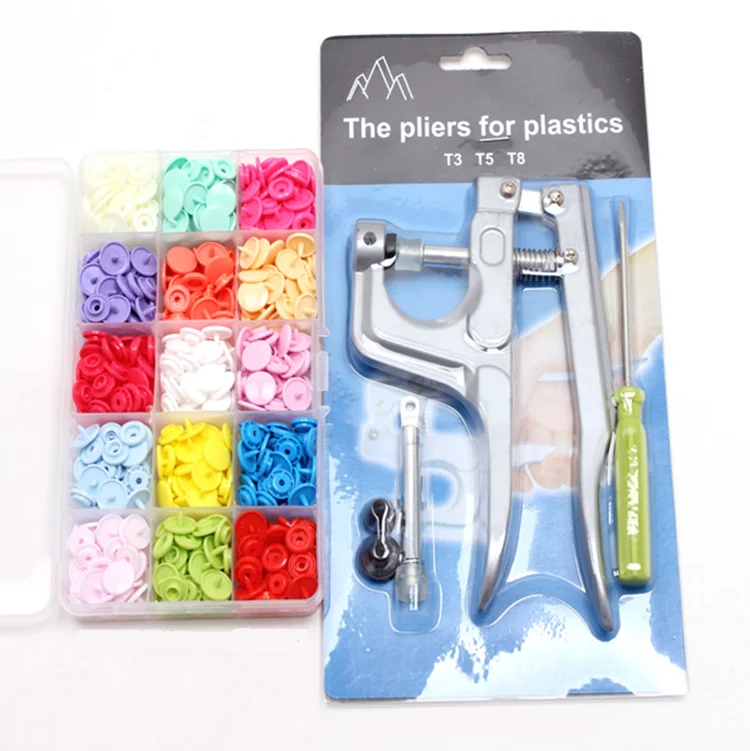 
Hot Sale Box Packing 150Sets With Metal Press Pliers Tools Colorful T5 12MM Press Plastic Snap Buttons 