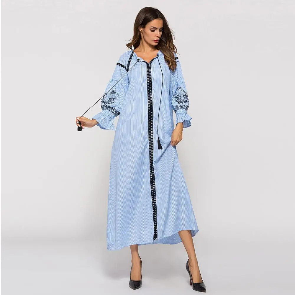 Beauty Embroidery Muslim Long Sleeve Abaya Muslim Dress For Women