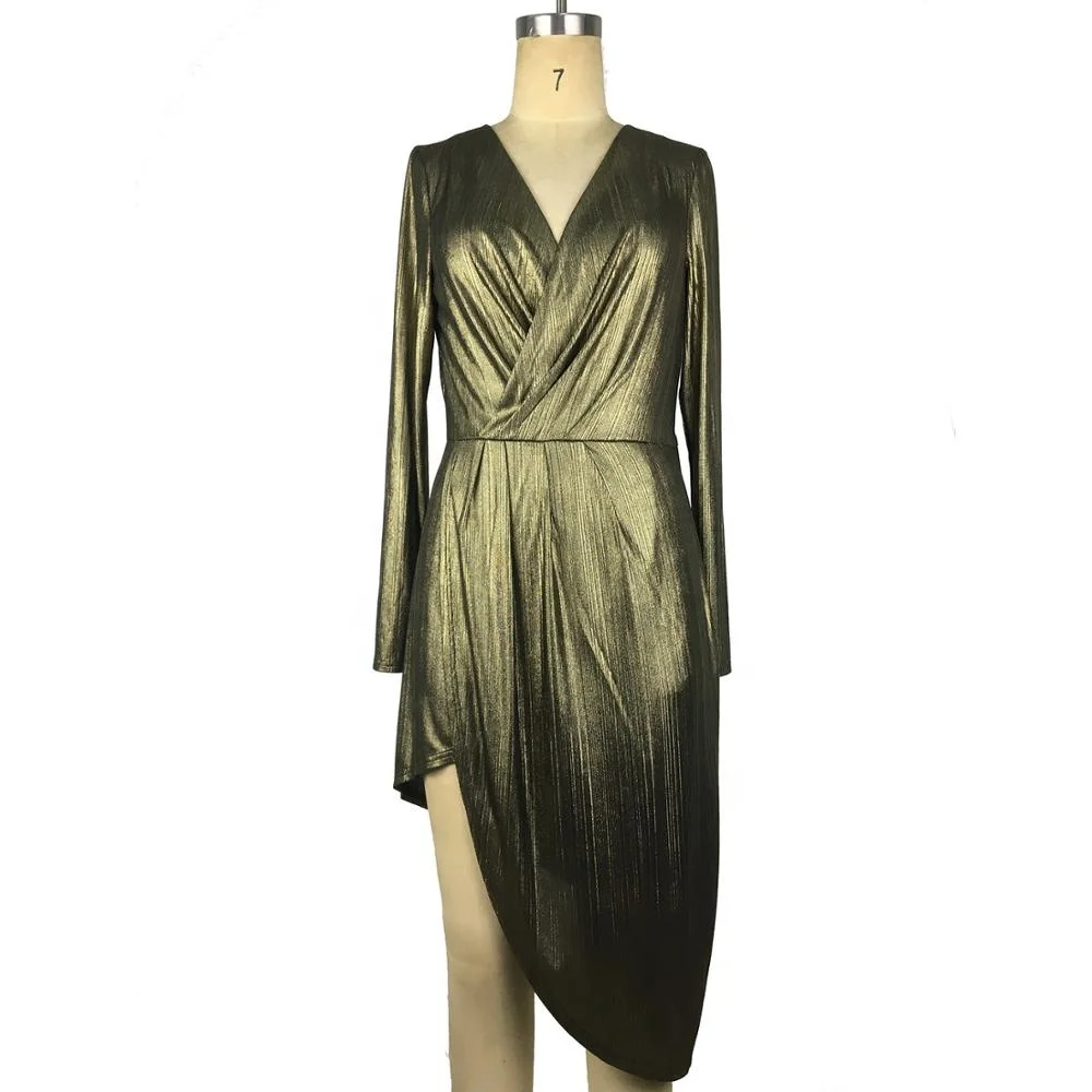 Модное сексуальное вечернее женское золотое платье 2019, элегантное платье с V-образным вырезом и поясом