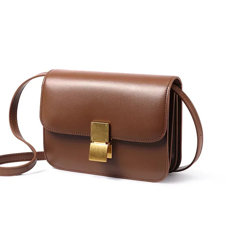 Guangzhou factory fashion box single shoulder bag new style fashion premium genuine leather crossbody bag wholesale