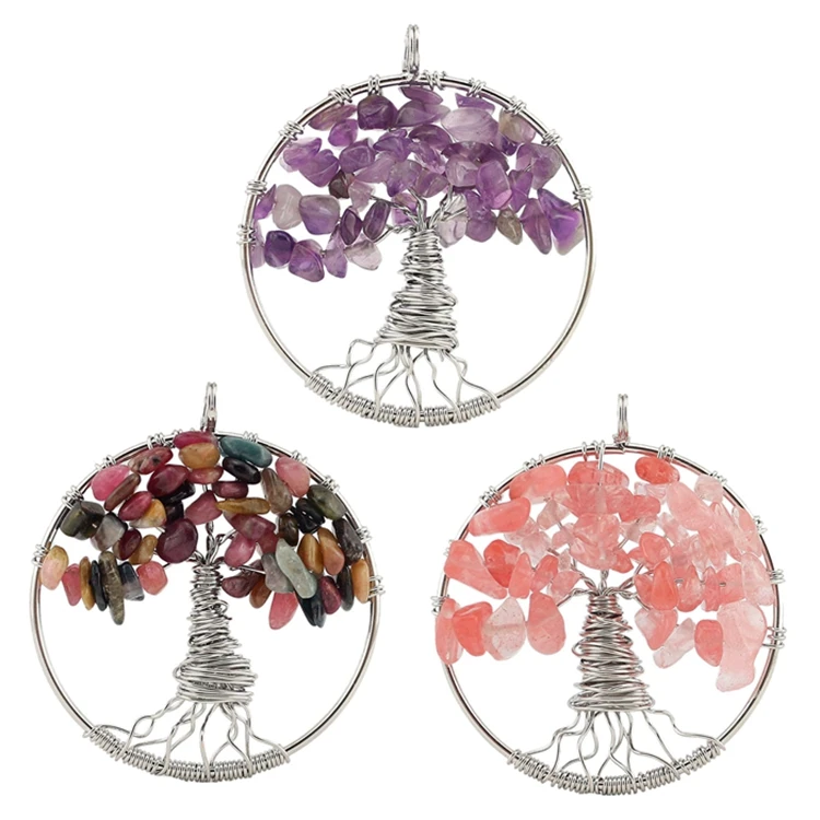 Wholesale Natural Crystal Stone Necklace Bracelet Jewelry Tree Of Life Pendant Charms For DIY Jewellery Making