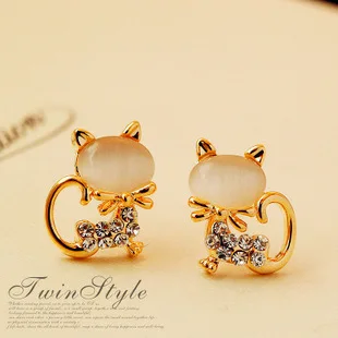 
Yiwu Factory Direct Selling Cat Eye Stone Animal kitty Earrings 