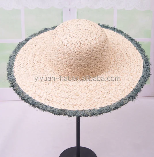 
2020 Wholesale Sunshade Ladies Straw Hats With Wide Brim Frayed <span style=