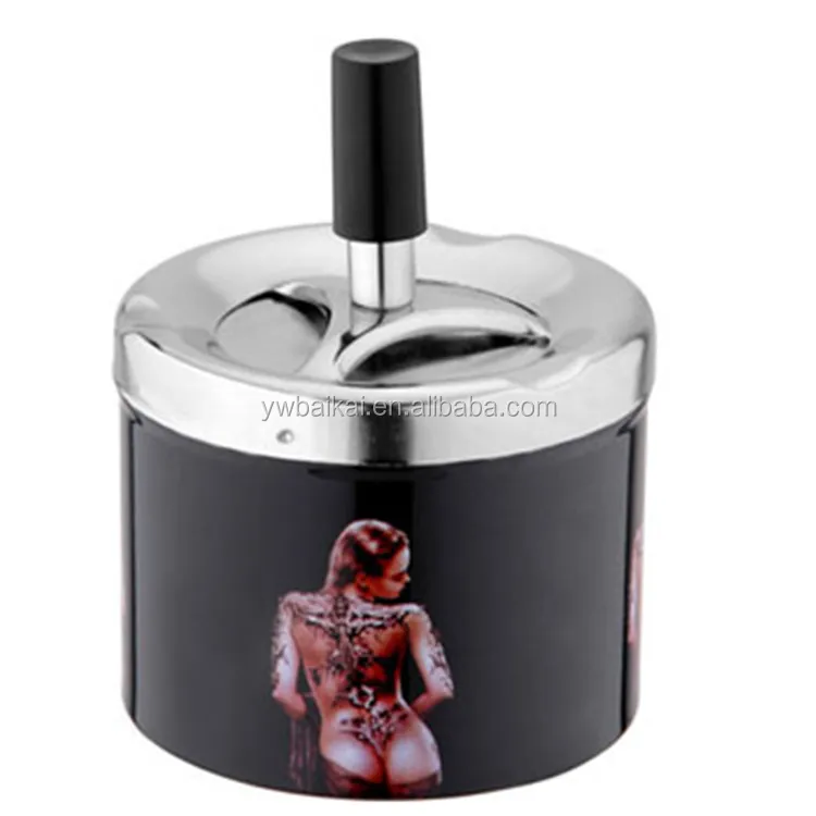 Жесть Вращающийся Пепельница с Крышкой Фильм Плакат Pattern Пользовательские Круглая Пепельница