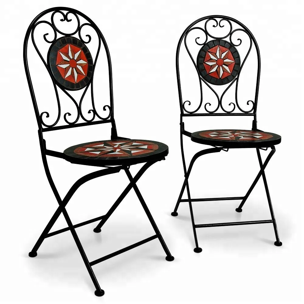 Outdoor Mosaic Bistro Table 60 cm with 2 Chairs Sets Garden Patio Balcony Cafe Round Tabletop