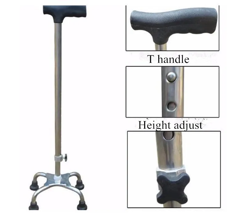 Medical aluminum walking stick four-legged handicapped walking cane