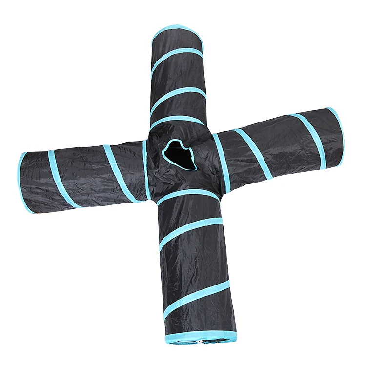 four way cat tunnel pet toy for cat with ball