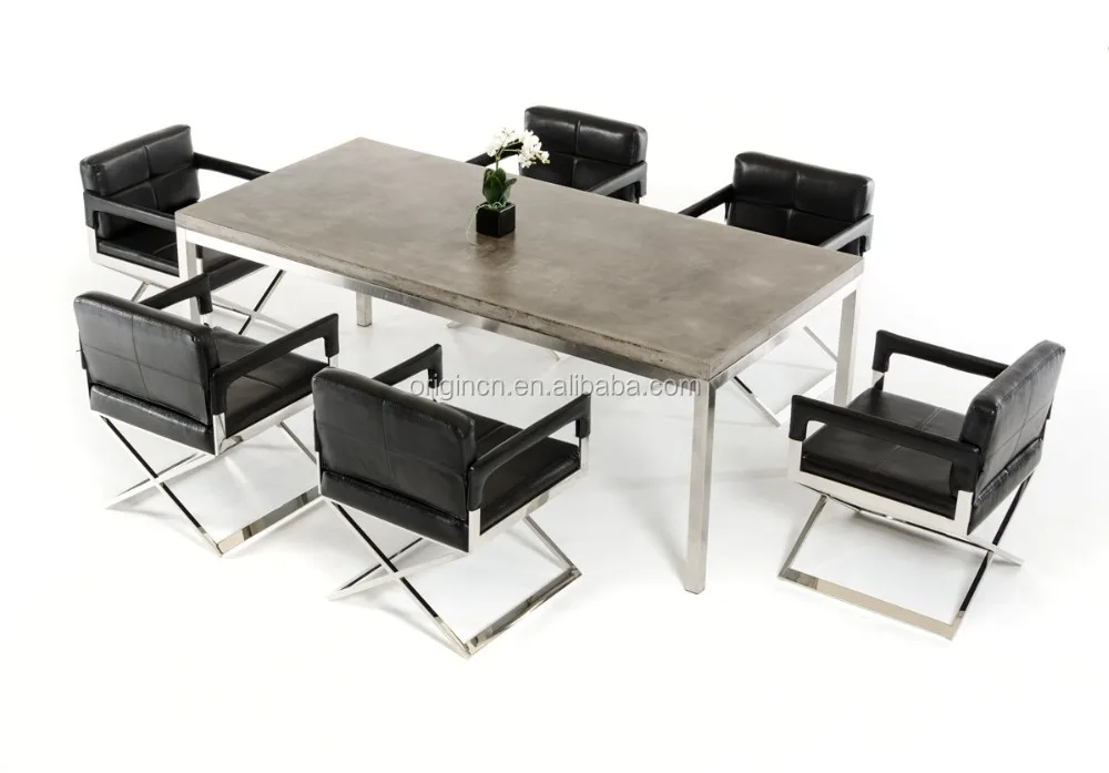 Eco-Friendly Eclectic Style Vintage Look Cemont Top Stainless Steel Base Outdoor Dining Concrete Tables