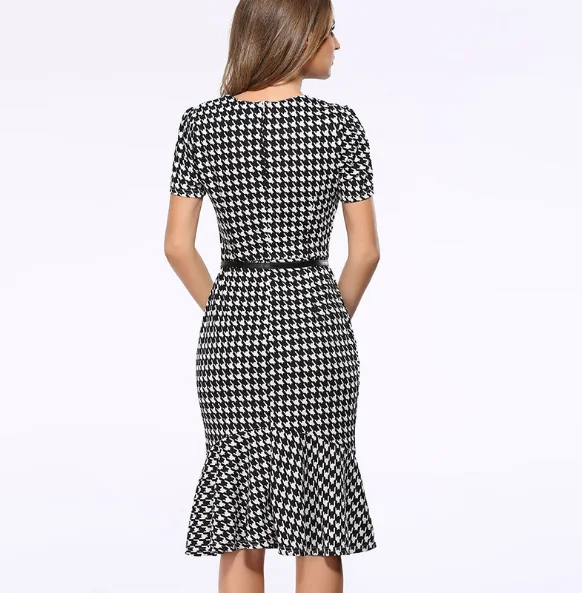 
Wholesale Stocked Durable Package plaid Hip Fishtail Dress With Free Belt 