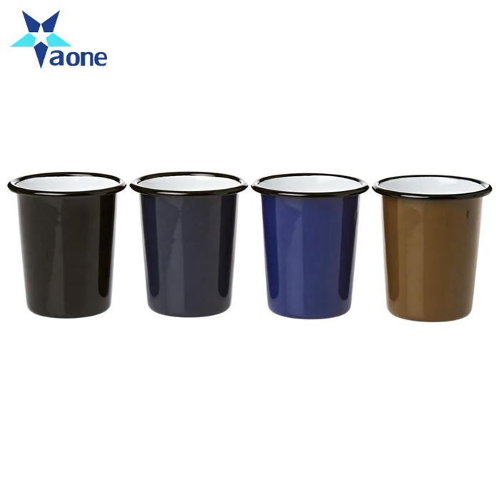 Custom Logo Printed Promotional Gifts Solid White Enamel Cup with Black rim Enamel Mugs Without Handle Wholesale