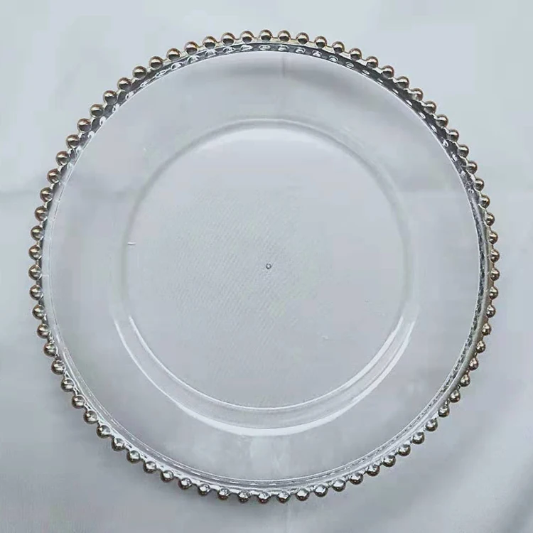 
13inch silver beads clear pp plastic wedding decorative charger plate 