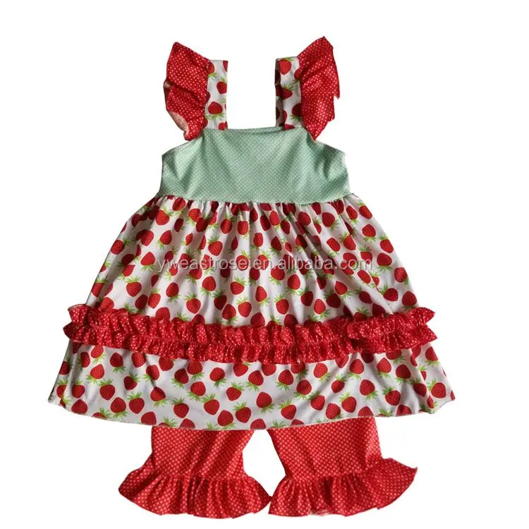Strawberry baby frock design and polkadot shorts sweet girl outfits fashion baby clothing set