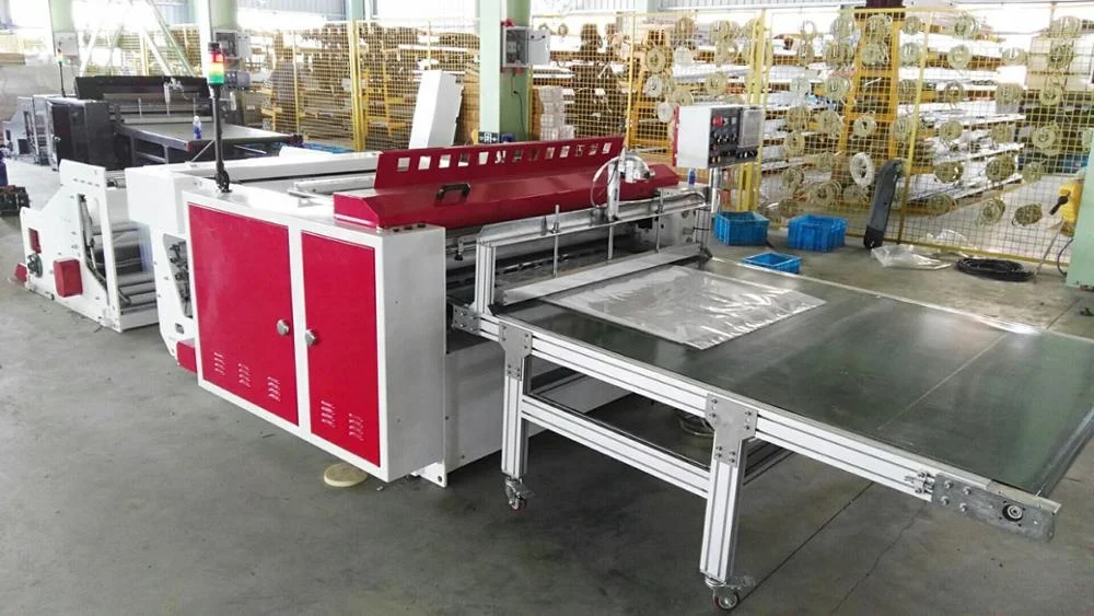 2 line LDPE plastic baging machine to make heavy duty Medical garbage bag by fly knife bottom seal cutting bag making equipment