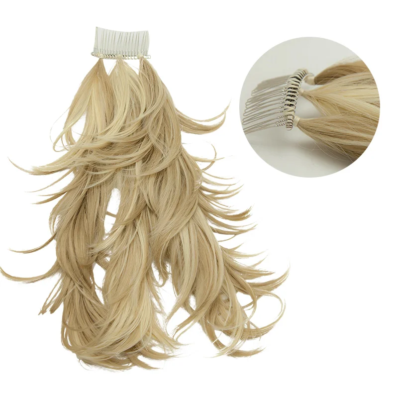 Fashion style fox tail comb attached easy clip in synthetic ponytail short hair pieces