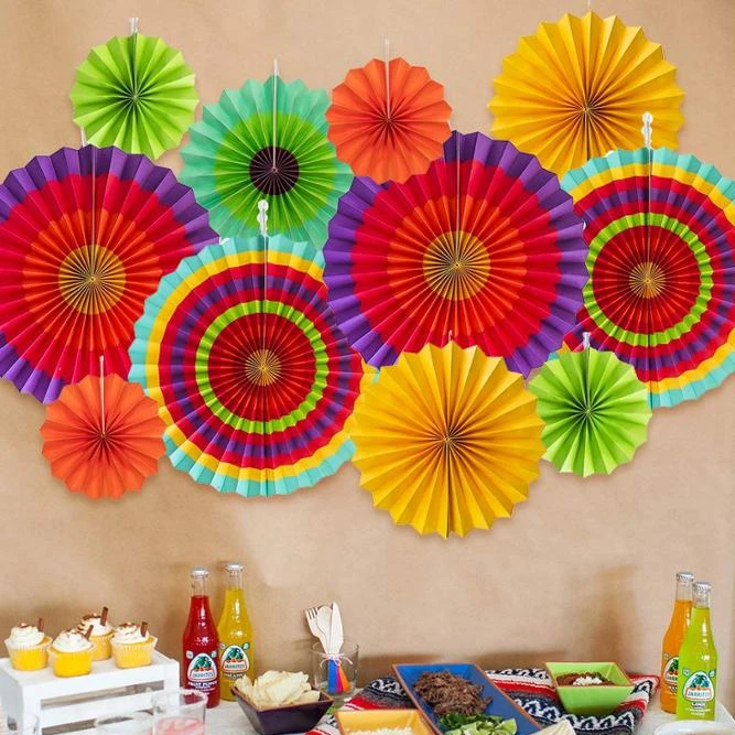
colorful Paper Fans fiesta/Cinco De Mayo /Carnival/ Rainbow Color Kids Party Hanging Decoration Supplies For party&Events 