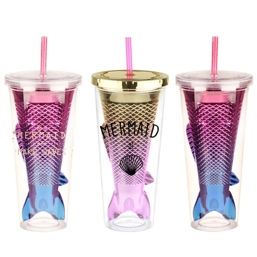 Wholesale Mermaid Design Straw Cup Spill Proof Kids Sippy Cup Cover Tumbler Bpa Free 500ml drinking plastic water bottle