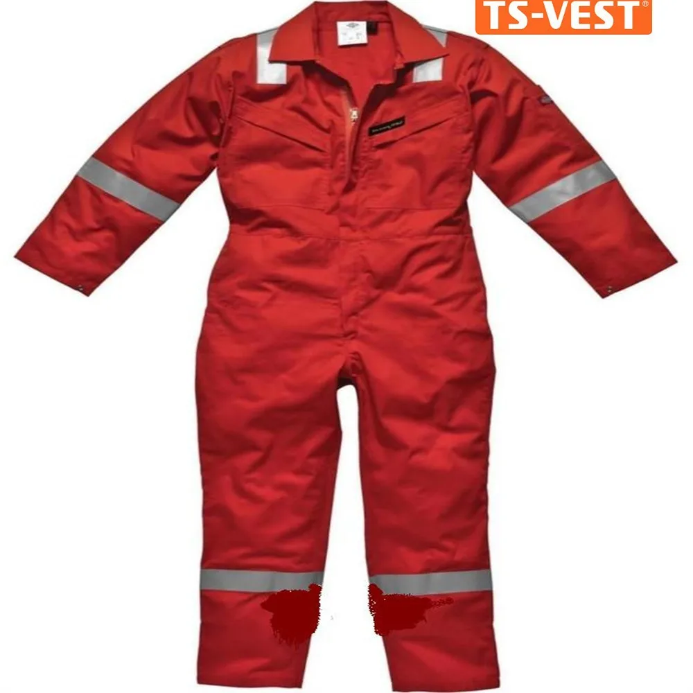 Одежда рабочая одежда защитная одежда трудновоспламеняющийся 100% хлопок 3 м reflecitive ленты EN14116 Europ красные комбинезоны