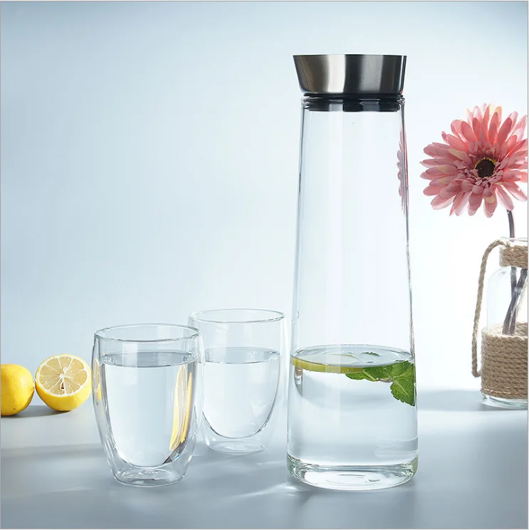 Large Cool Glass Pitcher Water Kettle Jug Carafe With Flow Lid and Spout For Hot Cold Water Tea Juice Coffee Lemonade