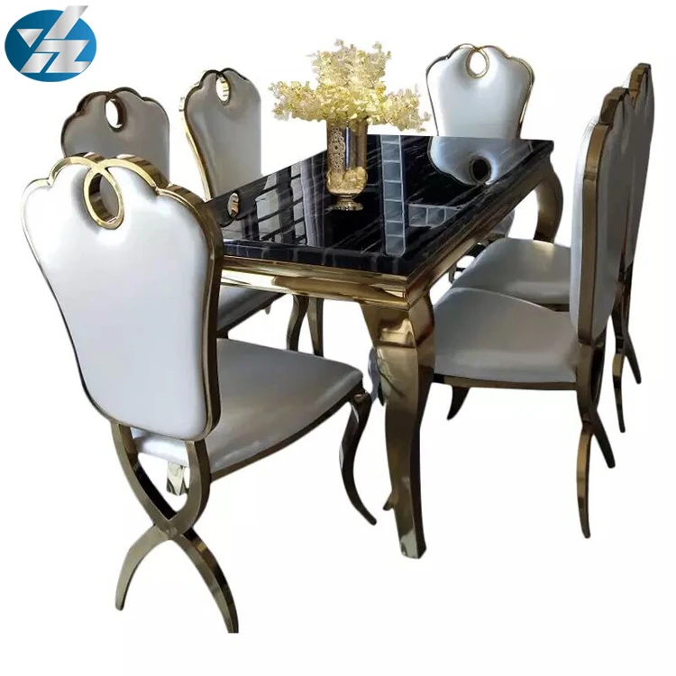 Современные Квадратные столовые столы из нержавеющей стали со стеклянной столешницей золотого цвета 1110