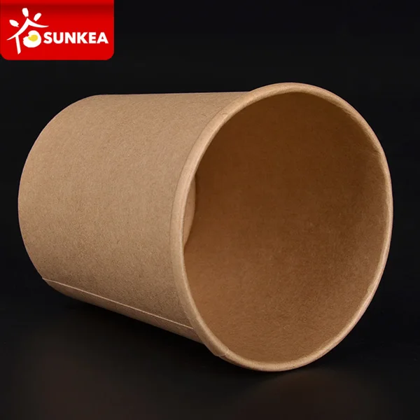 Biodegradable Disposable Kraft Paper Brown Hot Soup Bucket with Lid