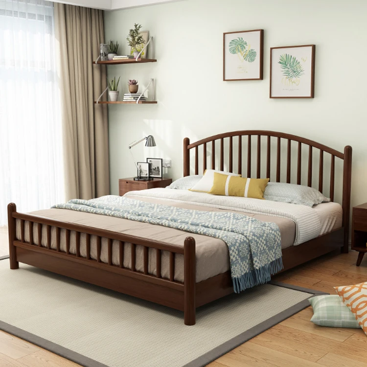 Резиновая деревянная кровать из массива дерева современная гостиничная кровать