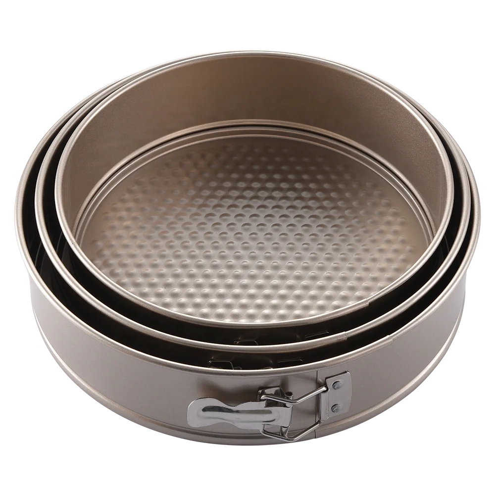 Gold Coating Cake Moulds Carbon Steel Cake Pan 3 Pieces Set Non Stick Springform Round Cake Pan with Removable Bottom
