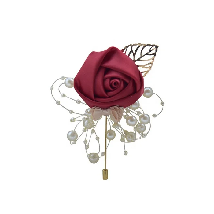 F-1448 Artificial Handmade Wedding Brooch Pin Flower Rose Cloth Art Organza Fabric Male Female Lapel Pin Brooch Pin
