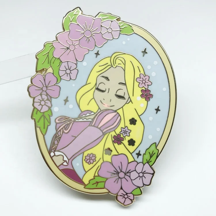 2.5 inches silk screen printing gold cute cartoon girl hard enamel pin Enamel Pin Manufacturer