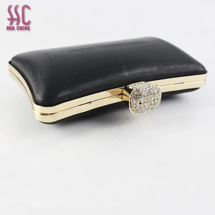 Fashion shiny gold color with diamond clasp decoration lady handbag clutch metal purse frame