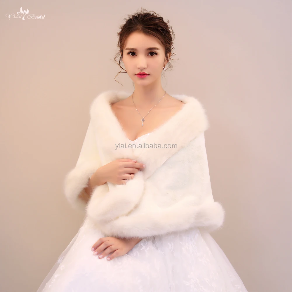 
LZP184 Beautiful Champagne Plush Off Shoulder Wedding Shawls Fur Imitation Winter Wedding Coat 