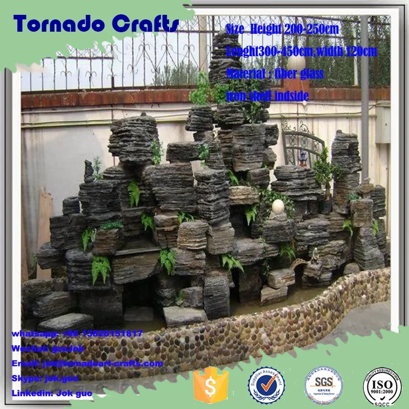Guangzhou Manufacture Fiberglass Artificial Rock Waterfall For Garden Fountain