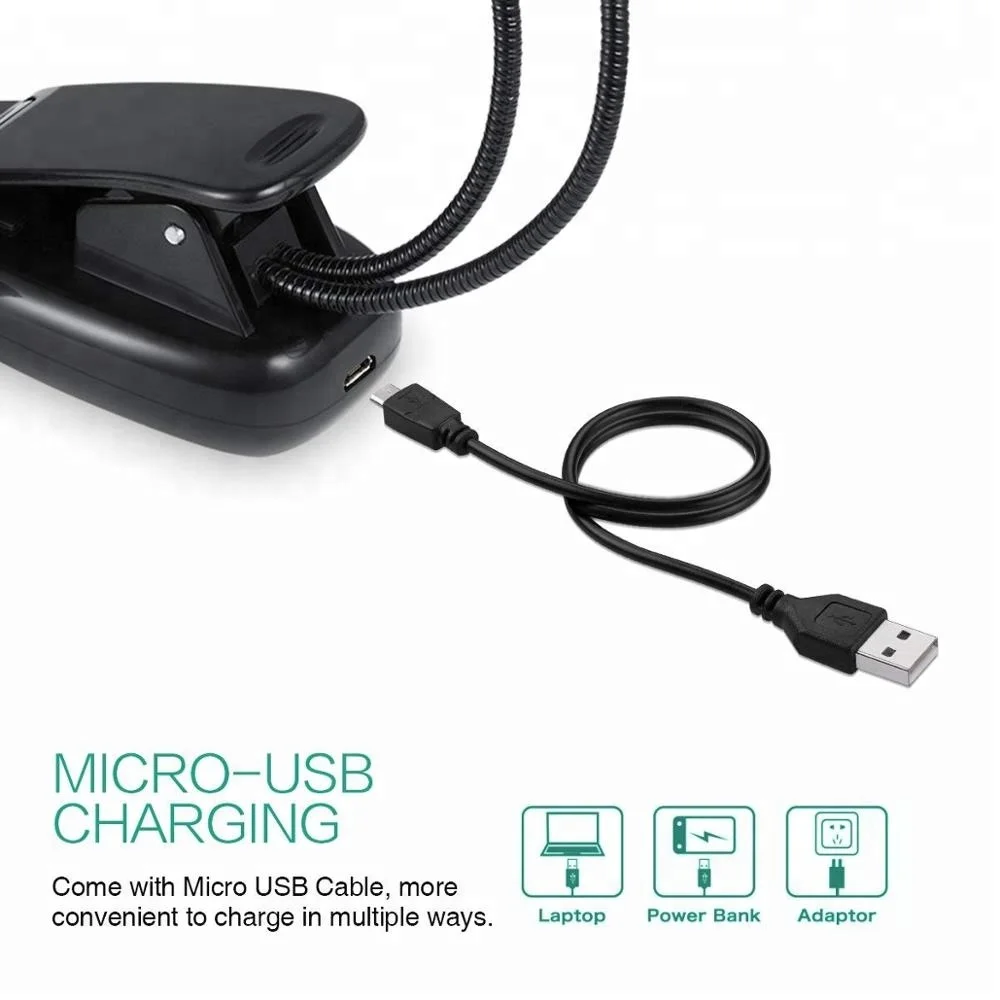 
Clip on Rechargeable LED Book Light Reading Light with Eye Protection 3 Level Brightness USB lamp 