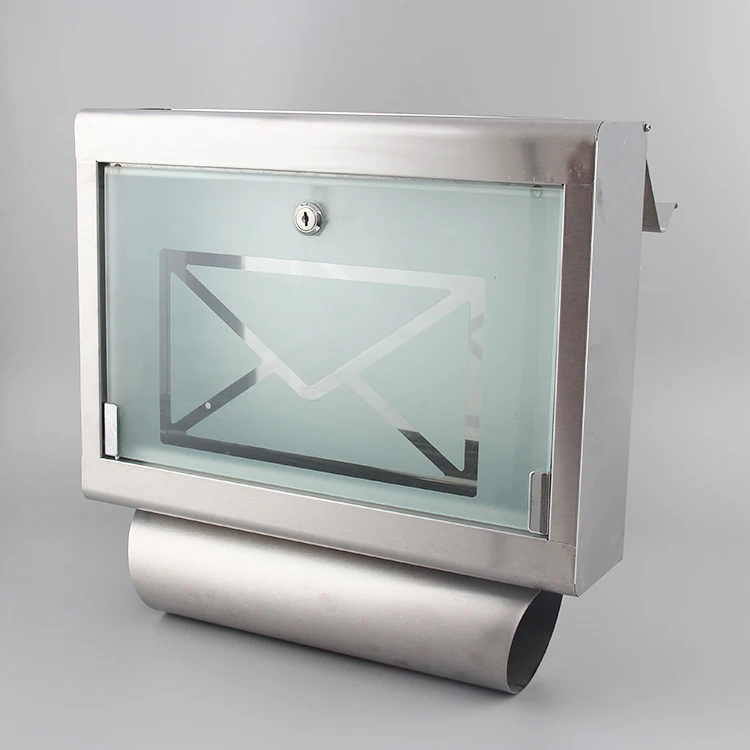 Stainless Steel and Glass Mailbox Wall Mounted Modern Mailbox