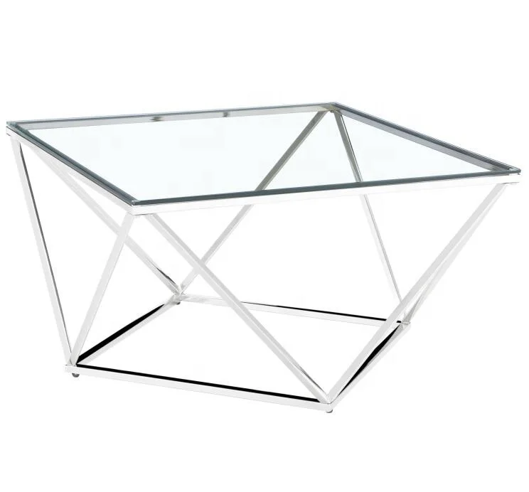 Living Room Furniture Stainless Steel diamond shaped coffee table Polygon metal mirror smooth diamond end table