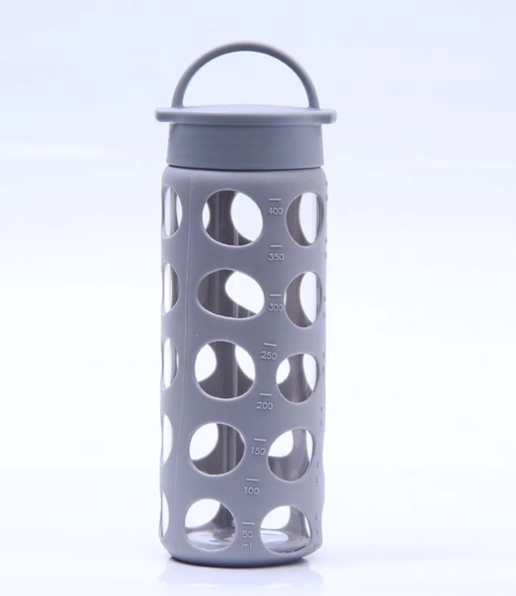 Drinking Glass Caraffe Sports Water Bottle With Colored Sleeve