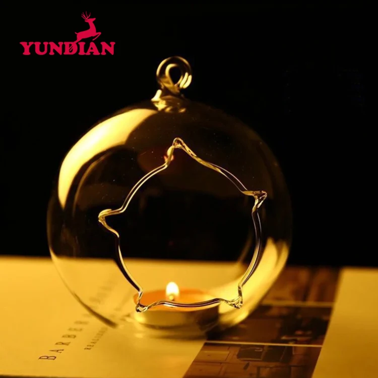 Wholesale Blown Christmas Decorative Clear Transparent Hanging Glass Ball Votive Tealight Candle Holder For Home Party Wedding