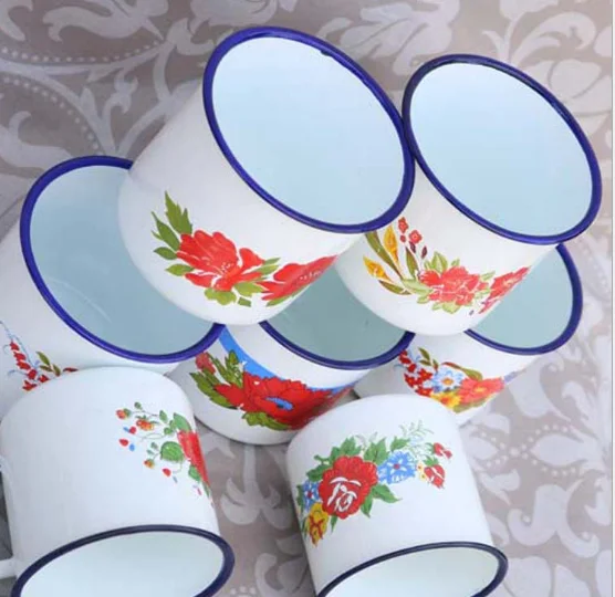 200ml to 3L two color metal enamel mug with custom logo classic enamelware made in China OEM cooperation with customer logo