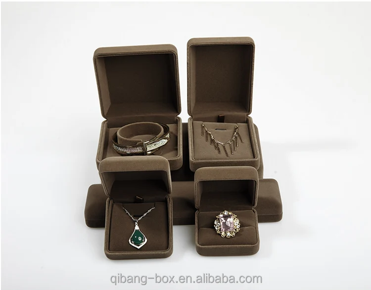 
Alibaba China Wholesale High Quality Dark Brown Velvet Custom Logo Packaging Jewelry Box Alibaba box 