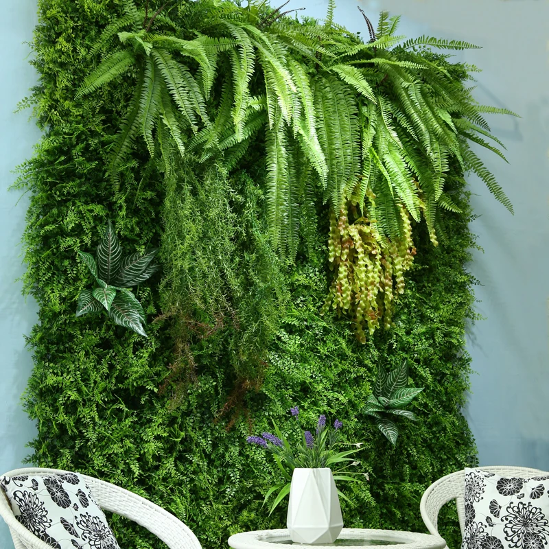 New Design Customized Decoration Wall Hanging Faux Leaves Panel Artificial Vertical Green Plant Wall for Gym Store Office